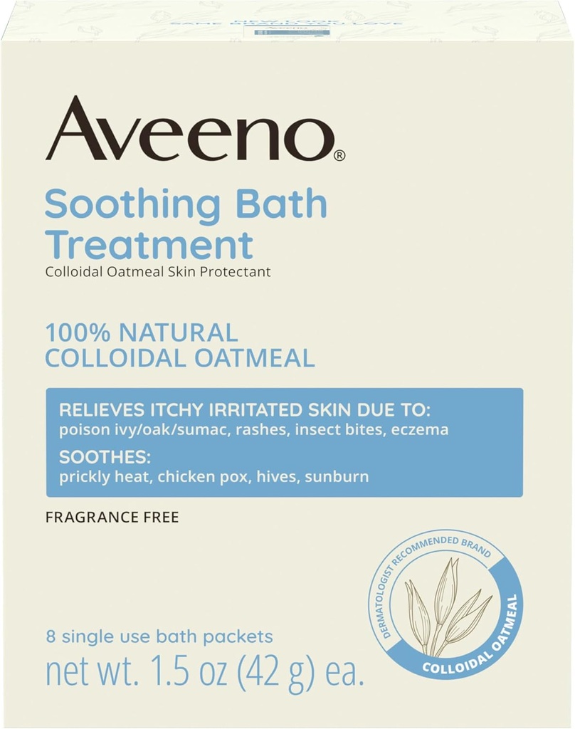Aveeno Fragrance-Free Wohlfühlbad Behandlung & Soak für beruhigendes Relief, 100% natürliche kolloidale Oatmeal, Relieves Itchy, Irritated Skin Aufgrund Eczema, 8 Single-Use Bath Packets