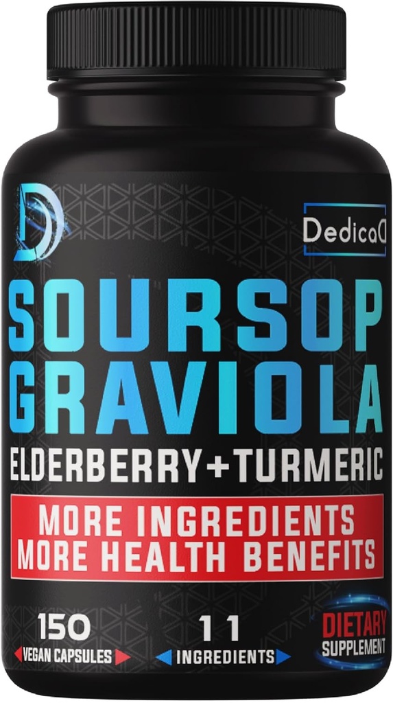 11in1 Graviola Soursop Kapseln für 5 Monate Versorgung mit Soursop Fruit, Elderberry, Turmeric, Ginger, Milk Thistle, Cranberry & More - Mood, Immun & Body Health - 150 Vegan Kapseln