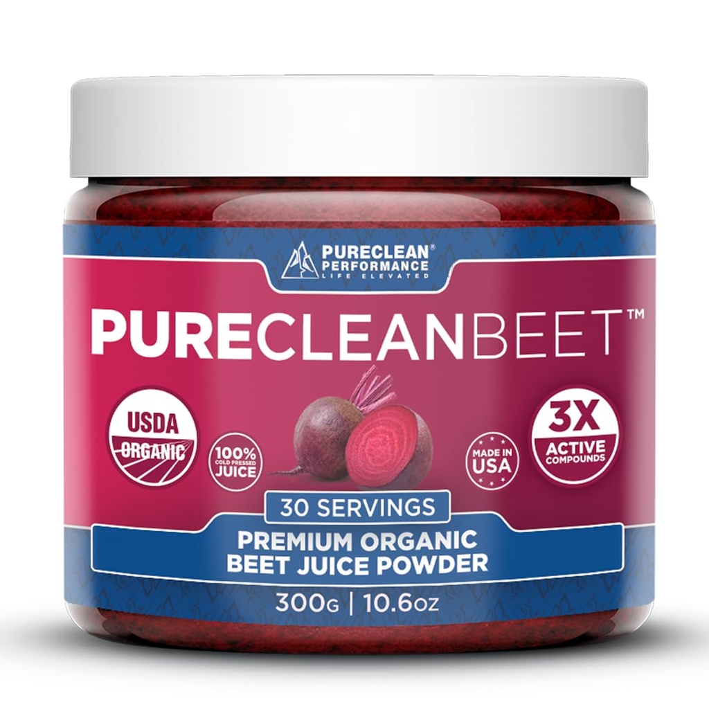PureClean Beet Premium Rübensaft-Pulver - 100% Organic Nitric Oxide Unterstützung für Clinical-Proven 3X Greater Circulation, Endurance & Energy - Proudly Cold-Pressed, Eco Friendly, USA - 30 Portionen