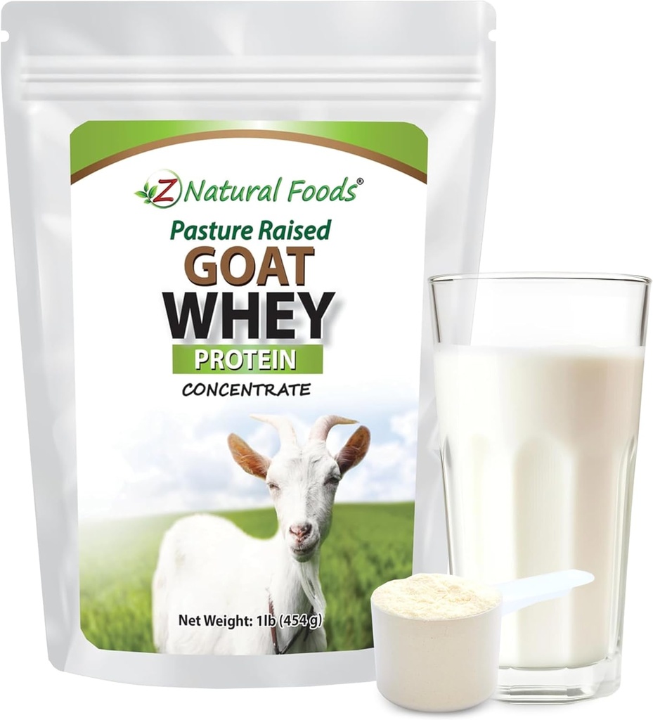 Z Natural Foods Goat Whey Protein Powder Concentrate - Undenatured, Unflavored, Pasture Raised Whey - Clean Goat Protein Powder with Vital Proteins for Weight Management, Immune Support, Fitness, 1 lb