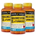 MASON NATURAL Magnesium & Vitamin D3 mit Kurkuma, 180,Day Supply, Nahrungsergänzung für täglichen Wellness-Support, 60 Tabletten (Pack von 3)
