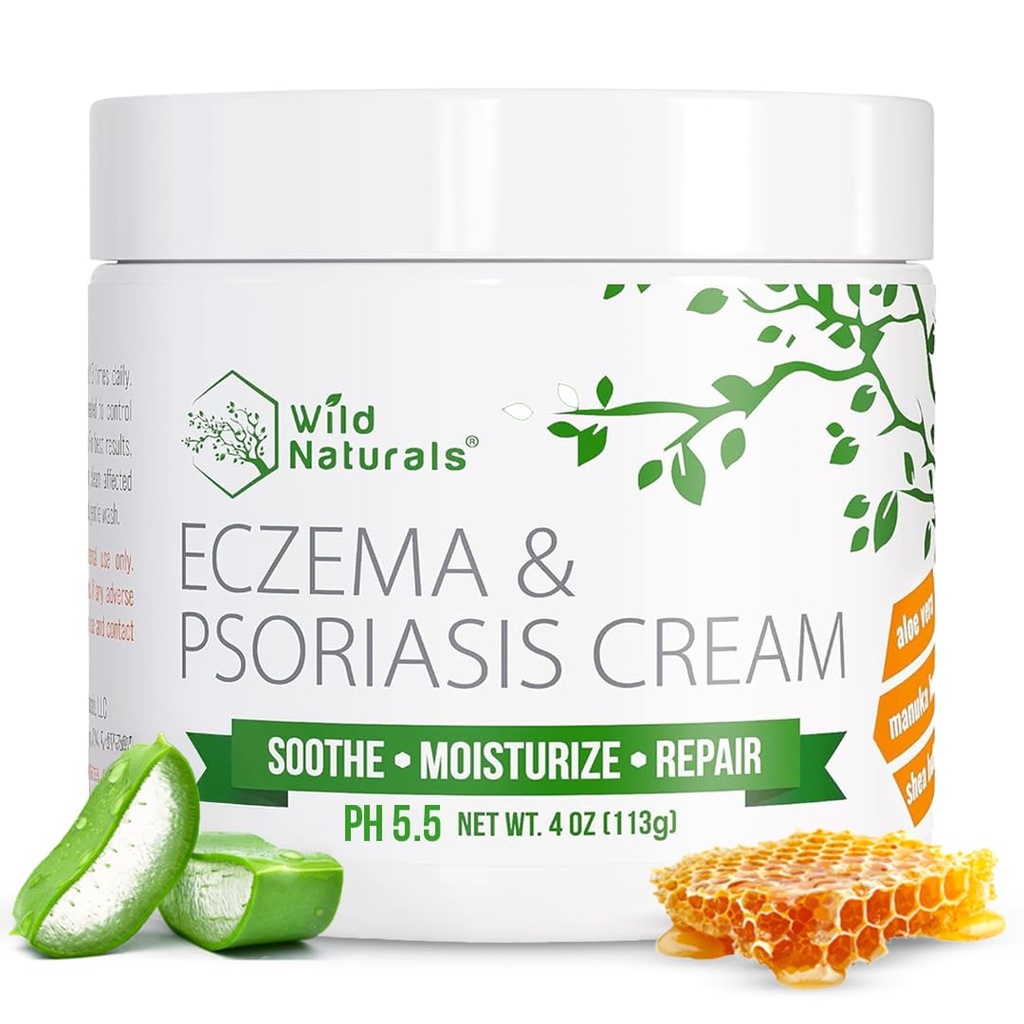 Wild Naturals Eczema & Psoriasis Creme für trockene, juckende Haut – Eczema Relief für Erwachsene & Kinder – Feuchtigkeitsspendende Psoriasis Creme mit Manuka Honig