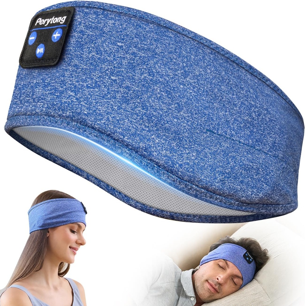 Perytong Bluetooth Kopfhörer, Schlaf Kopfhörer Bluetooth für Side Sleepers - Schlaf Stirnband mit dünnem Lautsprecher Mikrofon Handsfree Geschenkideen für Frauen Männer