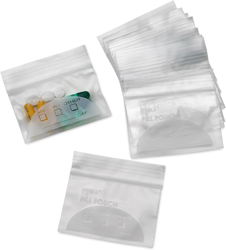 Sacs de poche à pilules - (paquet de 100) Sacs de poche à pilules de 3 po x 2,75 po et sacs jetables en plastique avec étiquettes écrites