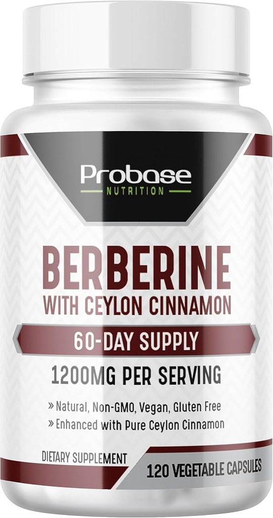 Probase Nutrition Berbérine avec extrait de cannelle - Sans gluten et végétalien - 120 capsules - 1200mg par portion