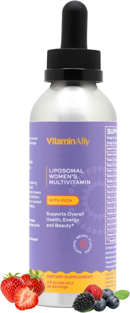 Frauen Multivitamin liposomale Flüssigkeit Tropfen mit Eisen | 30 Tage Versorgung | 3 FL Oz | Non-GMO | Gluten Free | Unterstützt allgemeine Gesundheit, Energie und Schönheit