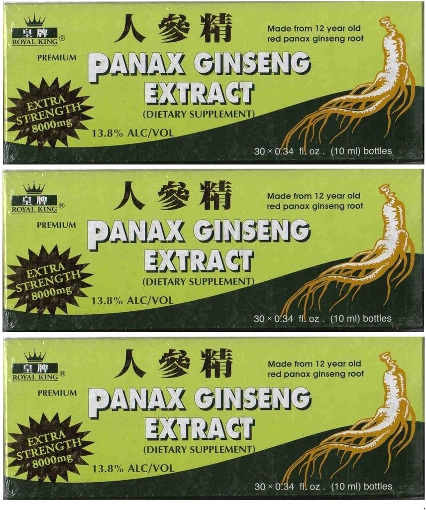 Royal King Panax Ginseng Extrait avec de l'alcool 8000 mg 30 flacon (3 boîtes)