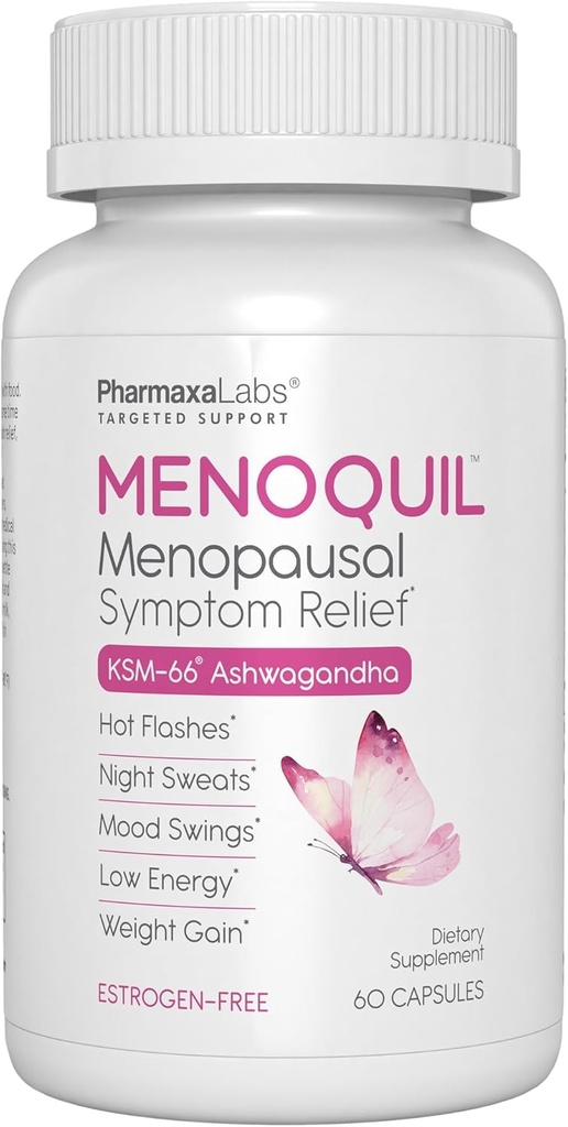Menopausal Multi-Symptom Relief - Unterstützung für heiße Flashes, Nacht-Schwarze, Mood-Schwingungen & Restful Sleep - Schwarze Cohosh, Ashwagandha, Chasteberry, Soy Isoflavones, Grape Seed & Sage - 60 Kapseln