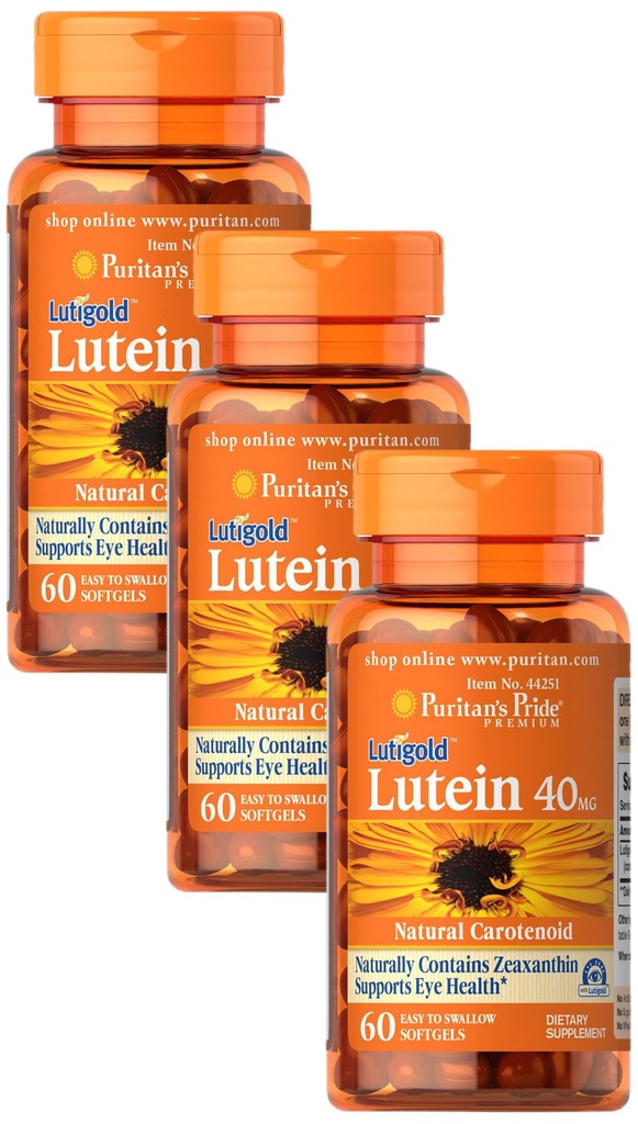 Puritan's Pride Lutein 40 Mg mit Zeaxanthin, hilft die Augengesundheit*, Ganze Bohne, 60 Ct, (Pack von 3)