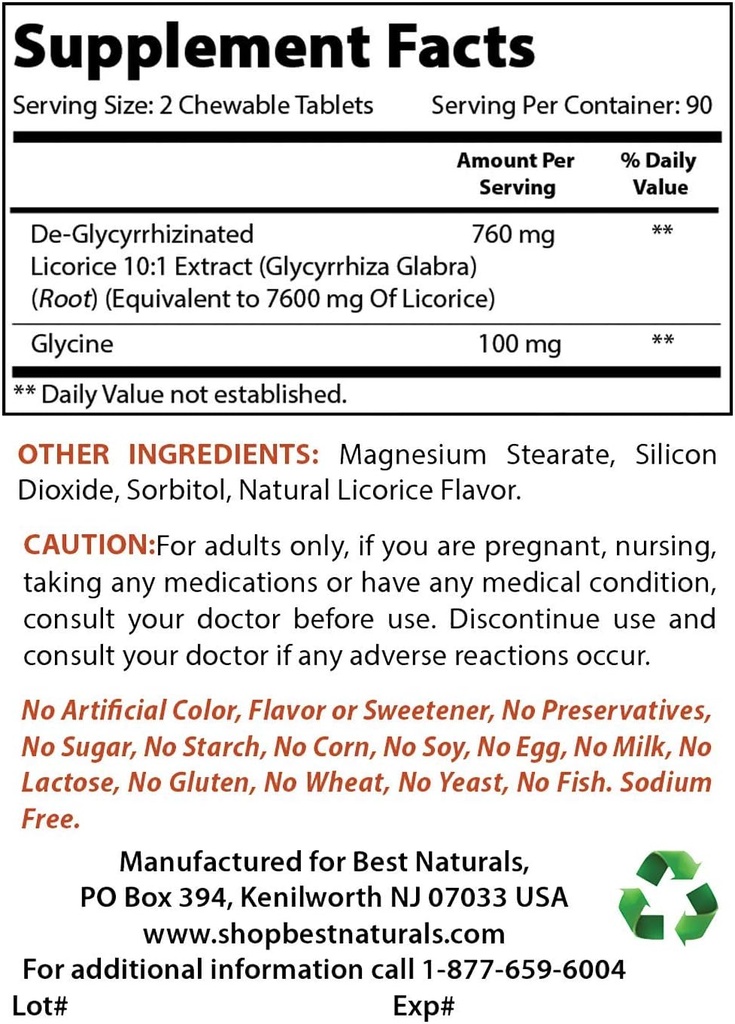 Best Naturals DGL Kaubar 380 mg & L-Glutamin 500 mg