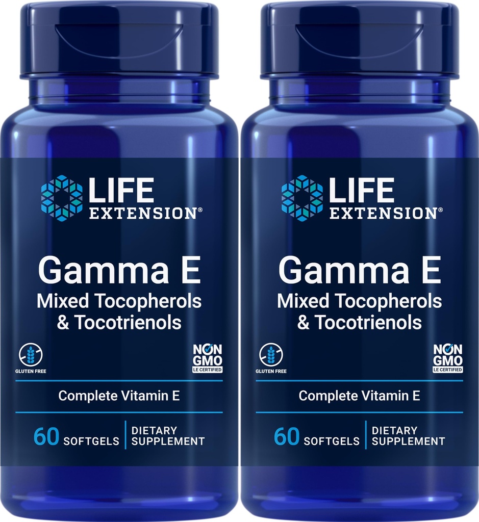 Extension de vie Gamma E Tocophérols mixtes et tocotriénols 60 Softgels (paquet de 2)