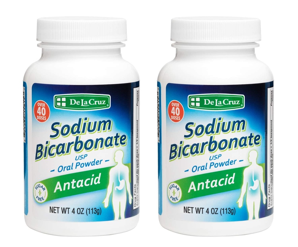 Poudre de bicarbonate de sodium pur de La Cruz – Poudre de bicarbonate de soude et de cuisson Antiacide sans aluminium pour brûlures d'estomac et indigestion – emballé aux États-Unis - 4 OZ. (2 bouteilles)