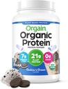 Orgain Organic Vegan Protein Powder, Cookies & Cream - 21g Pflanzenbasiertes Protein, 7g Prebiotic Fiber, Low Net Carb, No Lactose Ingredients, No Added Sugar, Non-GMO, Für Shakes & Smoothies, 2.03 lb