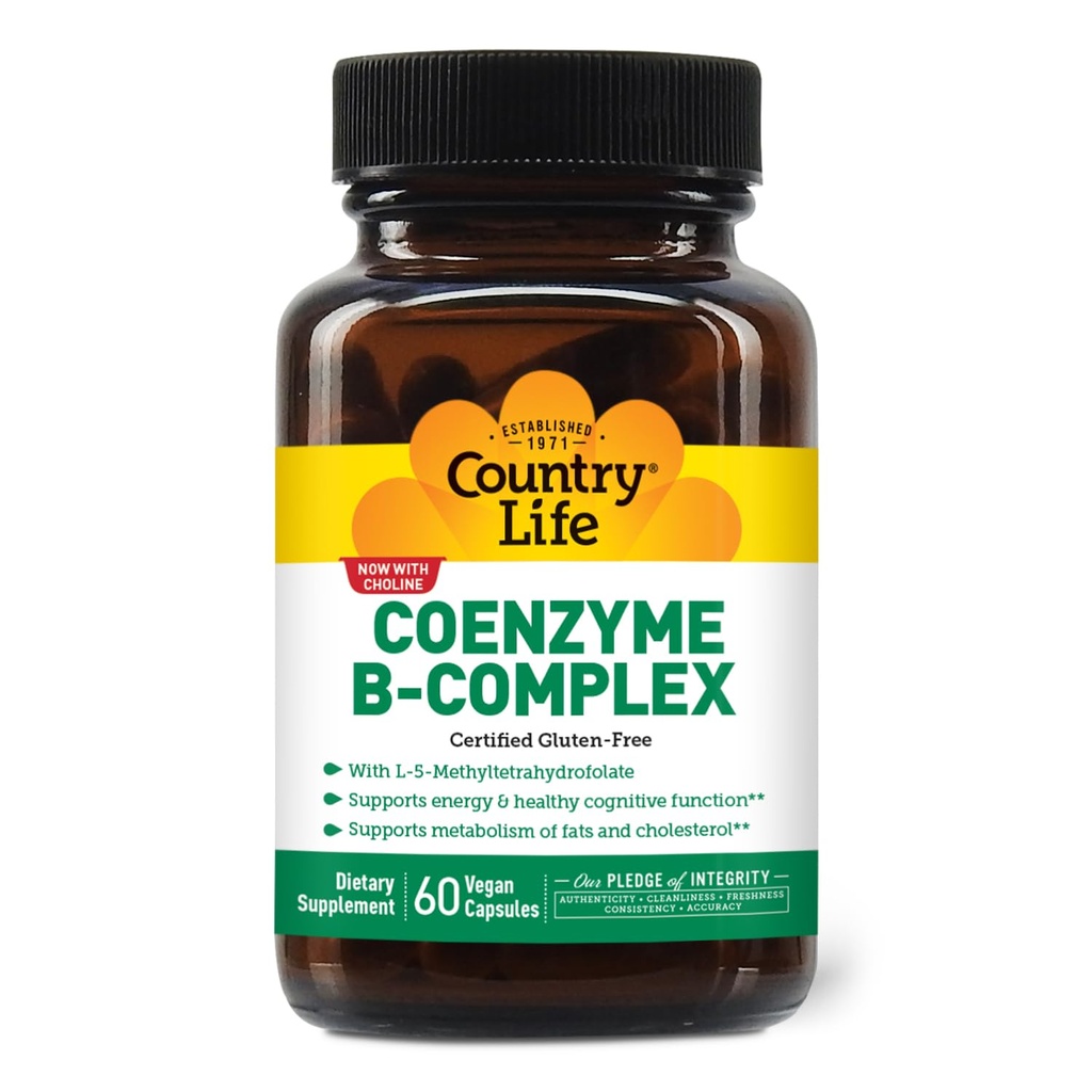 Country Life Coenzyme B-Complex, 60 Kapseln – Unterstützt Energie & Stoffwechsel, Mood & Kognitive Funktion – Vegan, Glutenfrei, Bioverfügbare B Vitamine mit Choline