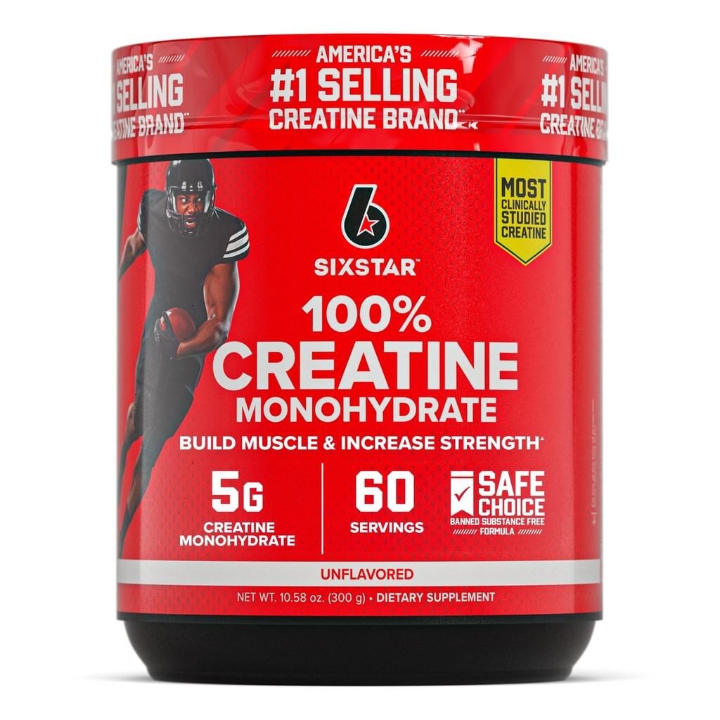 Six Star 100% Creatine Monohydrat Pulver - Unflavored Micronized Creatine Monohydrat-Ergänzung für Workout-Performance, Muskelaufbau & Stärke - Kreatinpulver für Frauen & Männer - 60 Servietten