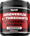 Magnesium L-Threonate, L-Theanin, Apigenin Ergänzung - 60 Kapseln - Beeindruckende Vorteile für Konzentration, Komfortable Mind & Brain Gesundheit - 10% elementares Magnesium