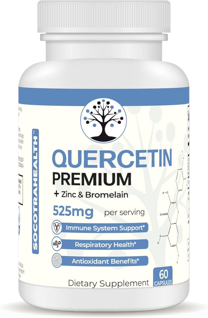 Quercetin Premium mit Zink und Bromelain - Immunsystem und Atemschutzunterstützung - Antioxidante Vorteile - Non-GMO, Glutenfrei - 60 Vegan Kapseln