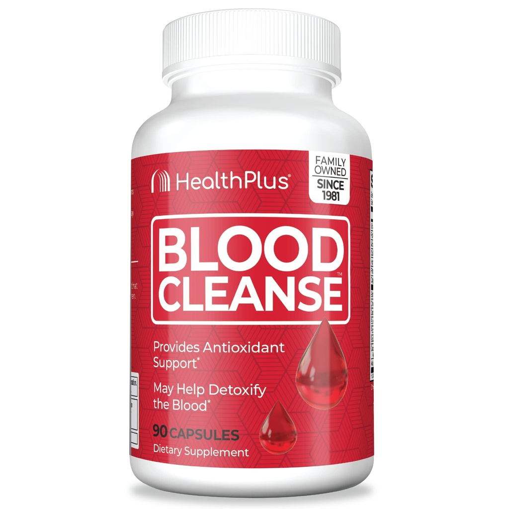 Health Plus Blood Cleanse - Nahrungsergänzung - Glutenfrei, Natürliche pflanzliche Inhaltsstoffe (90 Kapseln, 45 Portionen)