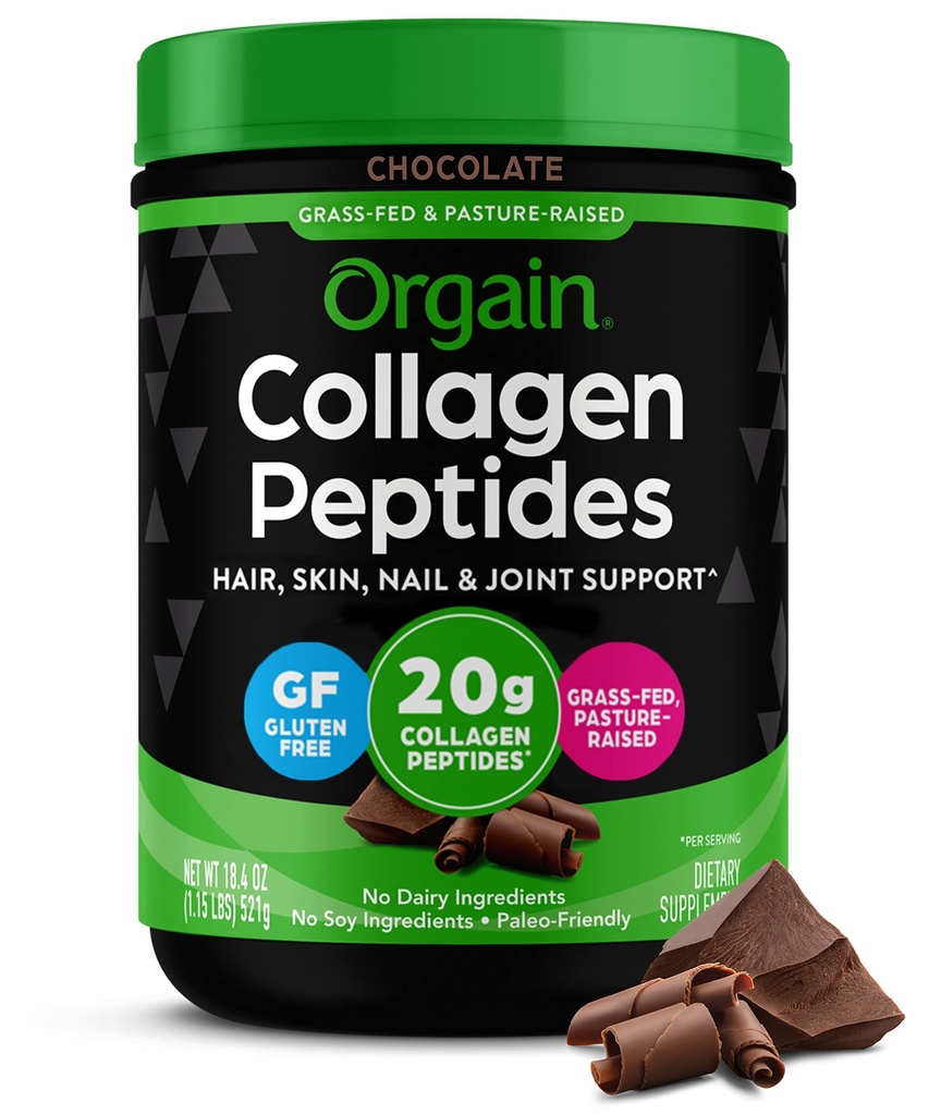 Poudre de peptides de collagène hydrolysée pour femmes et hommes, chocolat, 20g de collagène à herbe - Supplément cheveux, peau, ongles et soutien articulaire, Paléo & Keto, Non-OGM, Type I et III, 1lb