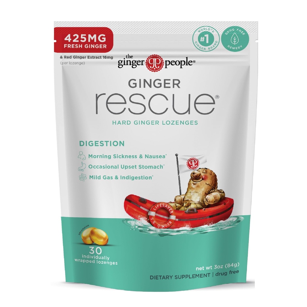 Les Ginger Gens Ginger Sauvetage Bien-être Digestionnel Lozenges (Hard) - 425mg -Maladie du matin, Nausées, Estomac relevé, Gaz doux et indigestion, 30 Nombre (paquet de 1)