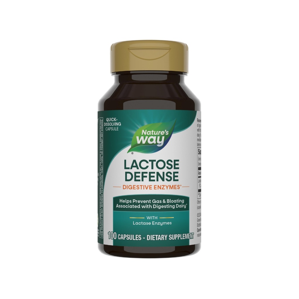 Nature's Way Lactose Defense, Enzymes digestifs*, soutient la digestion des produits laitiers*, 690 mg de lactase par portion de 3 capsules, 100 capsules (paquetage May Vary)