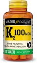 MASON NATURAL Vitamin K2 100 mcg mit Kalzium, unterstützt Knochen, Herz & Muskel Gesundheit, 100 Tabletten