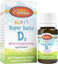 Carlson - Baby's Super Daily D3, Baby Vitamine D gouttes, 400 UI (10 mcg) par goutte, 1 an d'approvisionnement, Végétarien, Vitamine D liquide pour les nourrissons et les tout-petits, Sans saveur, 365 gouttes