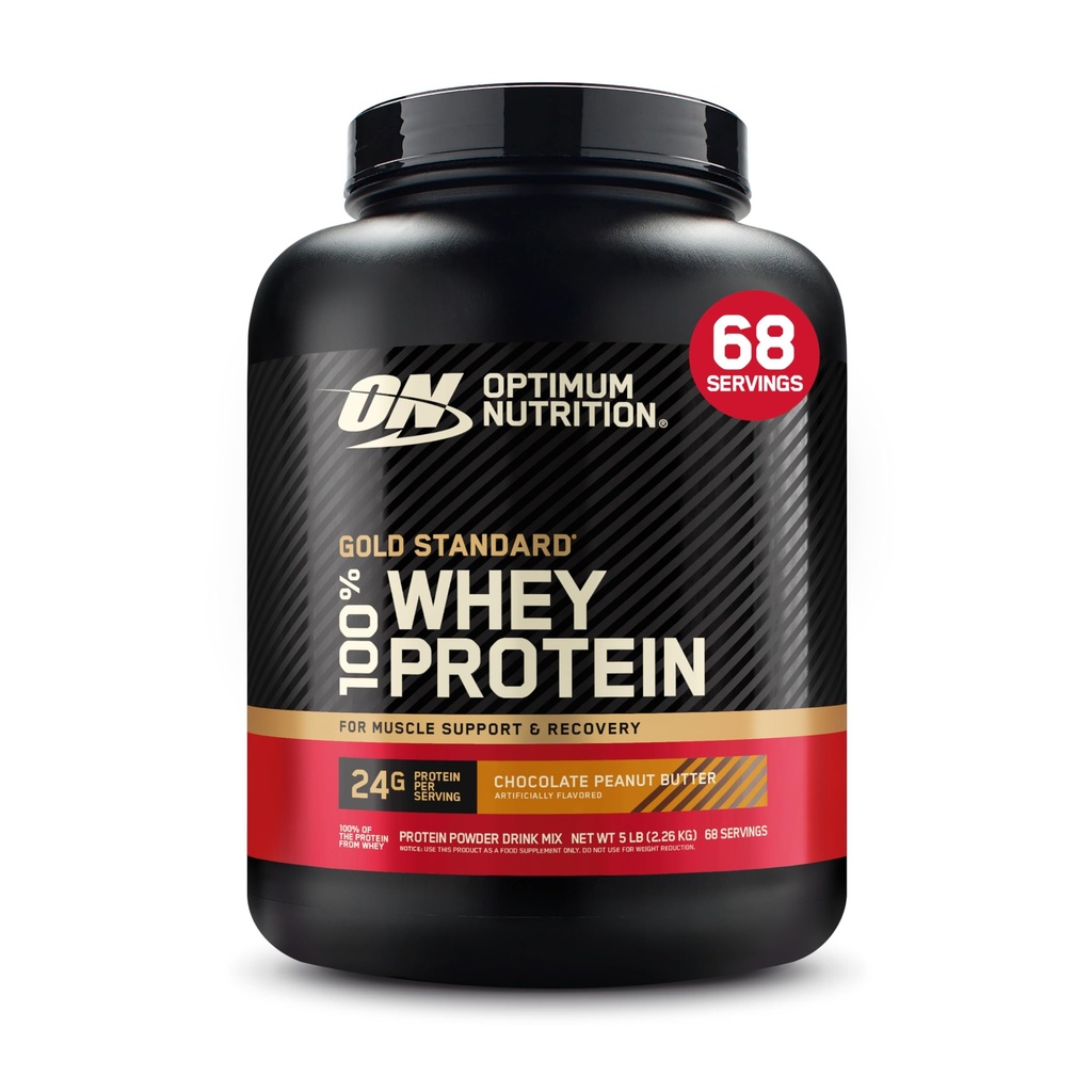 Optimum Nutrition Gold Standard 100% Whey Protein Pulver, Schokoladen-Peanut Butter, 5 Pfund (Packaging Mai Vary)