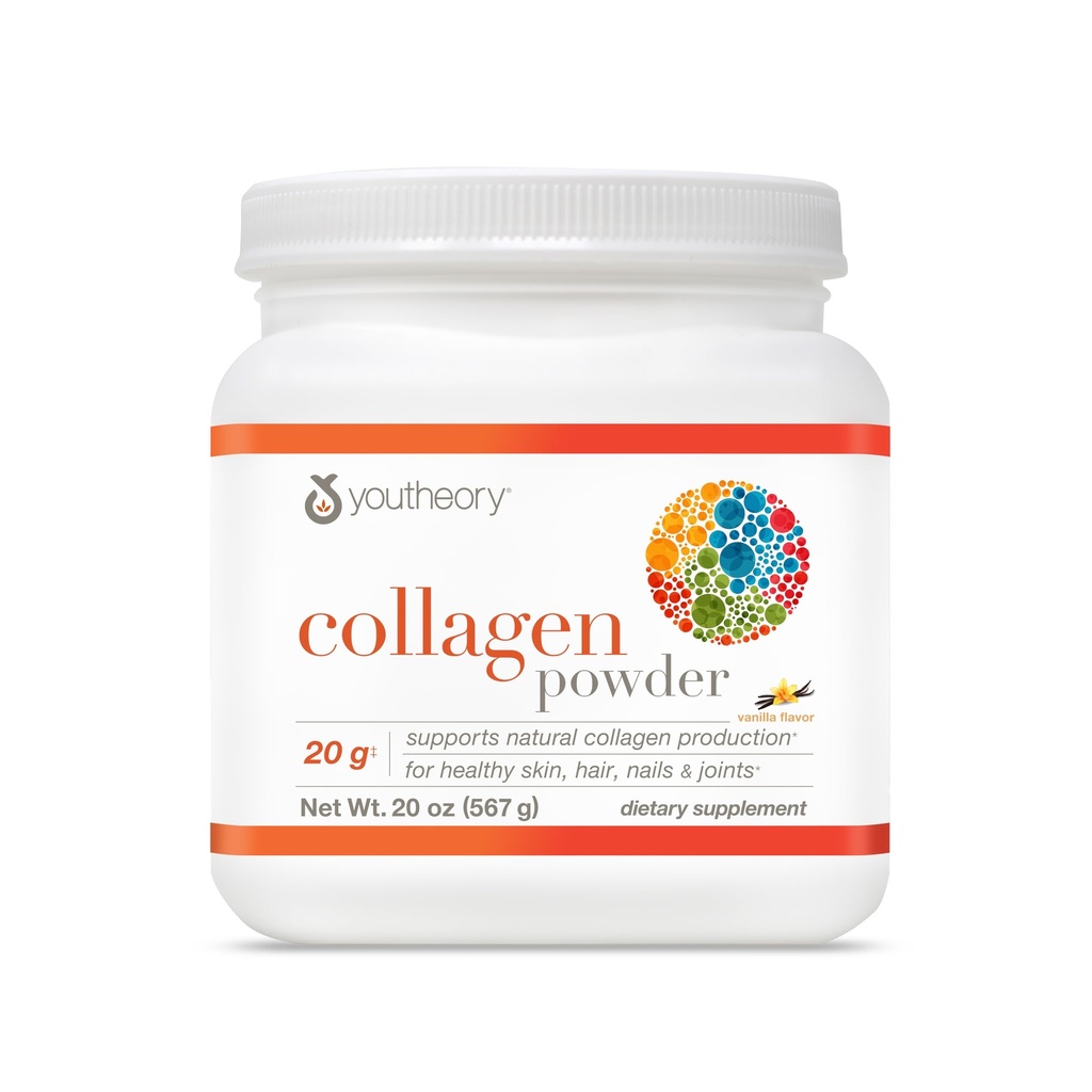 Youtheory Collagen Powder - mit Aminosäuren, Mineralien, Vitamin C & B7 (Biotin) - Unterstützt gesunde Knochen, Muskeln, Haar, Nägel, Haut & Gelenke* - hydrolysiert - Vanille - 20 oz (21 Servierungen)