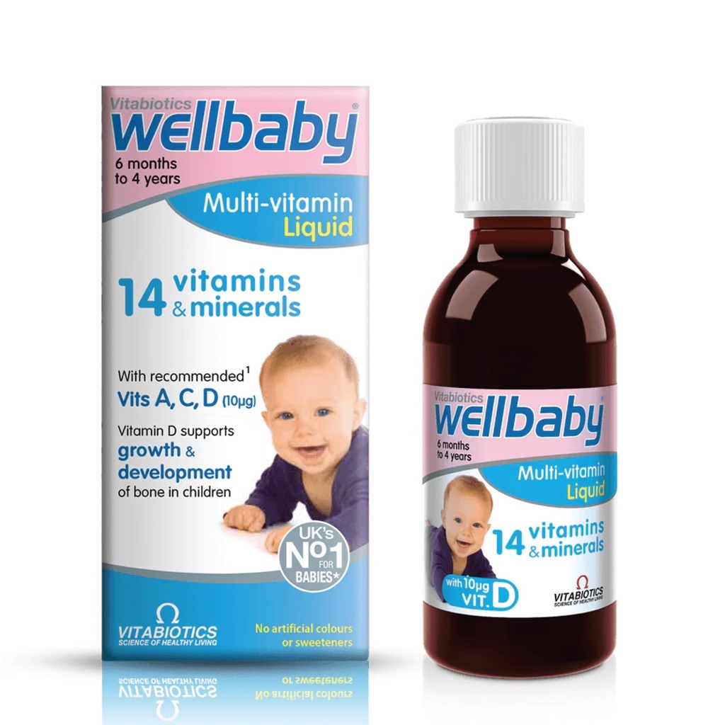 Vitabiotiques Wellbaby Multi-Vitamine Liquid - Système immunitaire Multivitamine pour nourrissons et bébés 6 mois à 4 ans - 150mL