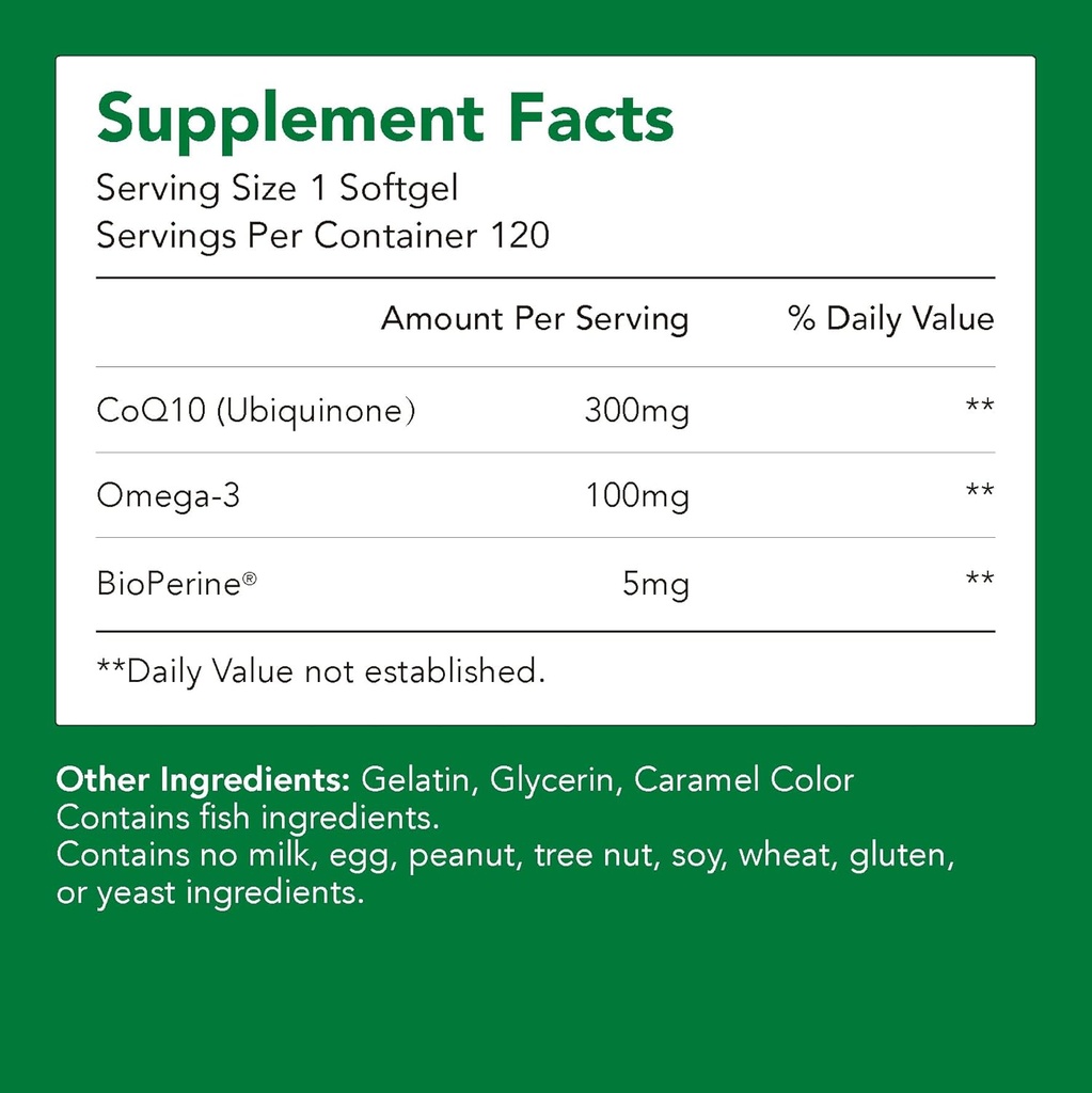 Suppléments, Ubiquinone CoQ10 (Coenzyme Q10) 300 mg, BioPérine (5mg)