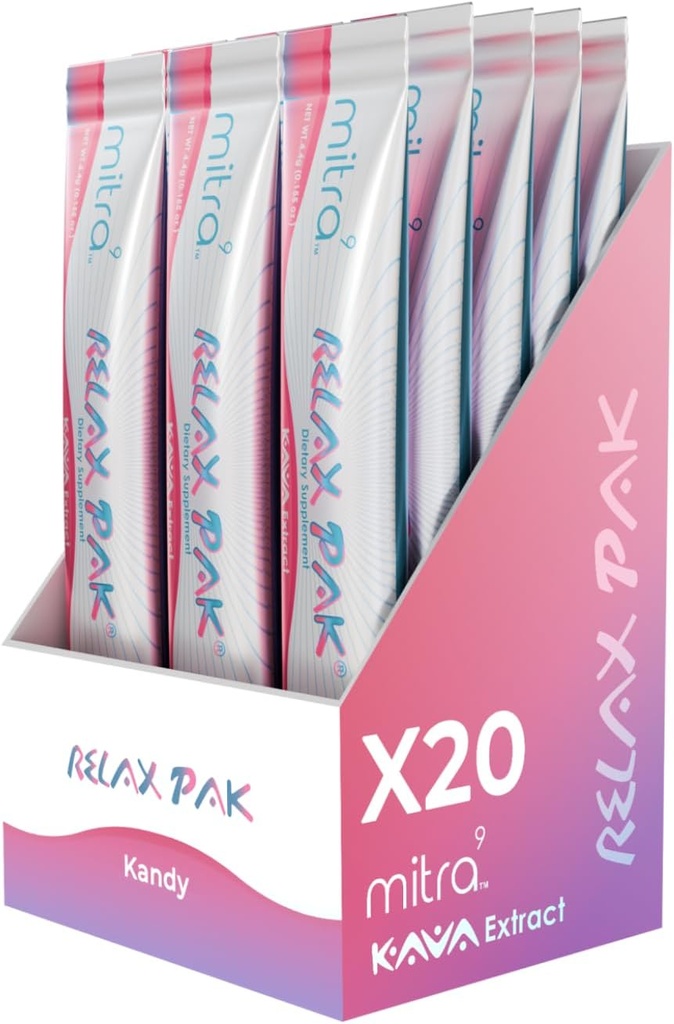 Mitra9 Kava Pulver RelaxPak - Kandy Kava Extrakt Pulver-Packets | Mood Enhancer | Plant Based | Fördert natürliche Kalorien und Klarheit | Einfache offene Single-Serving-Stick (20)