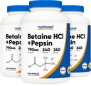 Nutricost Betaine HCl + Pepsin 790mg, 240 Capsules, 3 Bottles (720 Capsules)