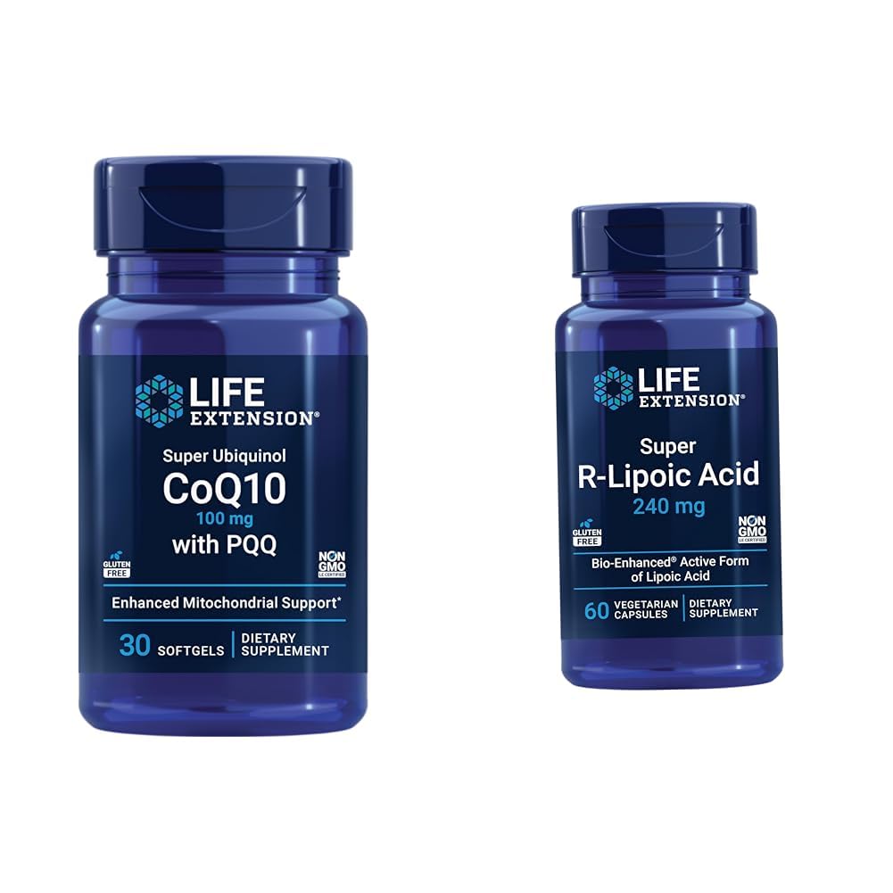 Life Extension Super Ubiquinol CoQ10 avec PQQ, CoQ10, PQQ, shilajit, Heart Health & Super R-Lipoic Acid – Supplément de longévité pour la défense contre le stress oxydatif