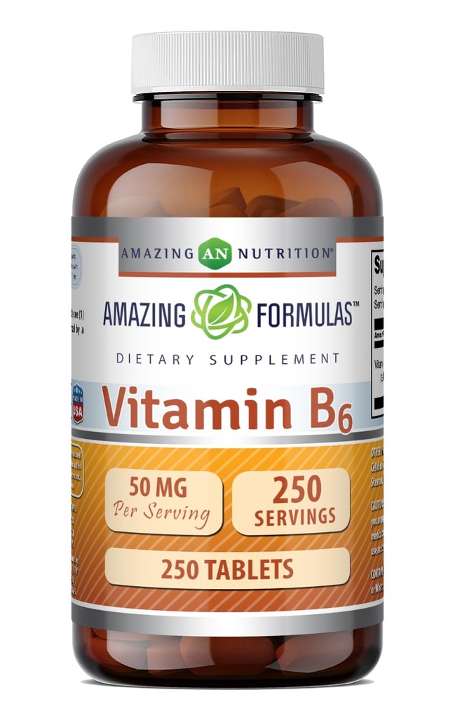 Formules étonnantes Vitamine B6 Pyridoxine 50mg 250 Comprimés Suppléments