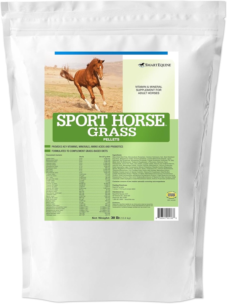 Sport Gras Pellets | Pferde Probiotika, Präbiotika, Vitamine & Mineralstoffe, Pferd Vitamin E Ergänzung für Sportler Equine | Bietet Aminosäuren für Muskelunterstützung | 30 lb Tasche