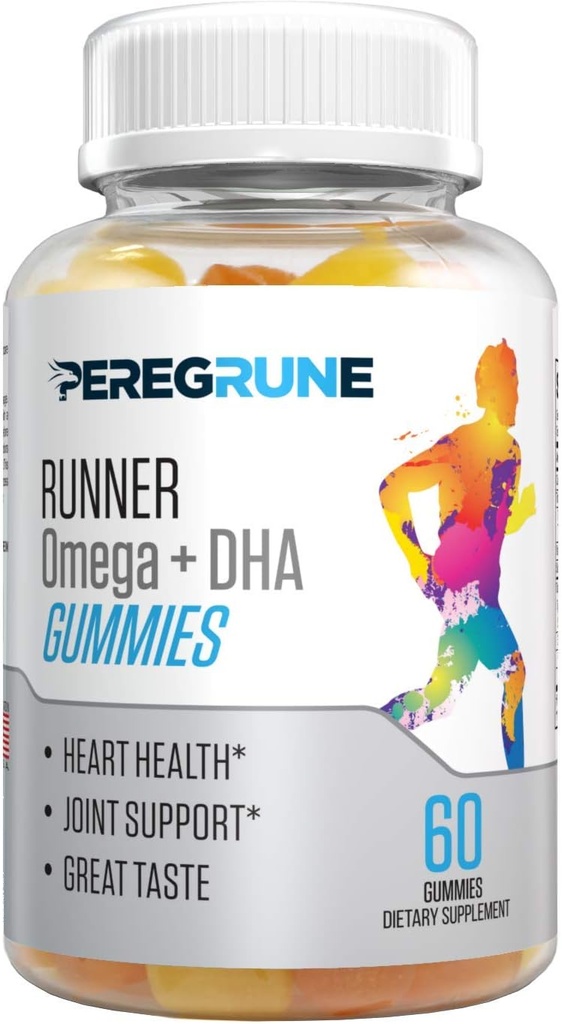 Runner Omega 3, 6, et 9 Gummies Plus DHA - Suppléments de course quotidienne – 50% Moins de sucre – Gummy du coeur et de la santé interarmées pour les athlètes – GMP certifié