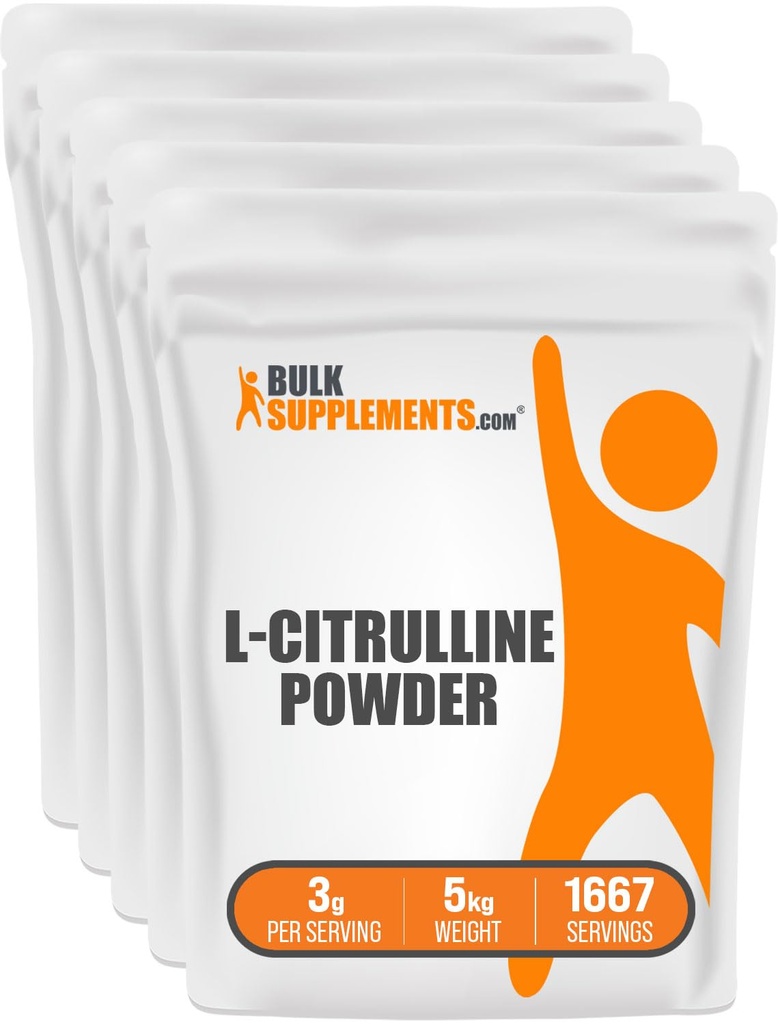 BulkSupplements.com L-Citrulline Pulver - Citrulline-Ergänzung, Nitric Oxid-Ergänzung - Unflavored & Glutenfrei - 3g pro Servierungen, 1kg (Pack von 5) (11 lbs)