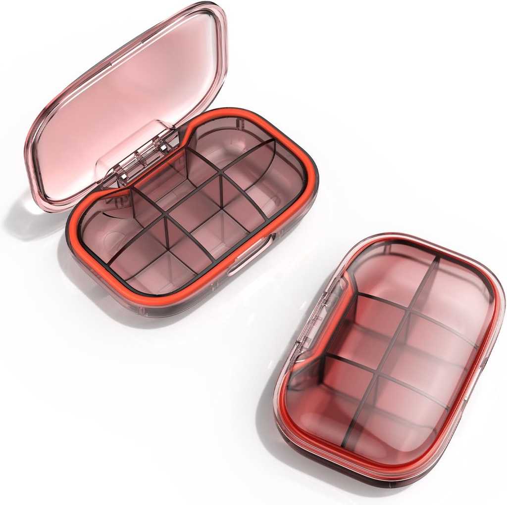 6 Compartment Travel Pill Box, Pill Organizer Moisture Proof Pill Case, Small Pill Box für Taschengeld, Täglich tragbare Medizin Vitamin Box, Fish Oil Box, Supplement Box(Orange)