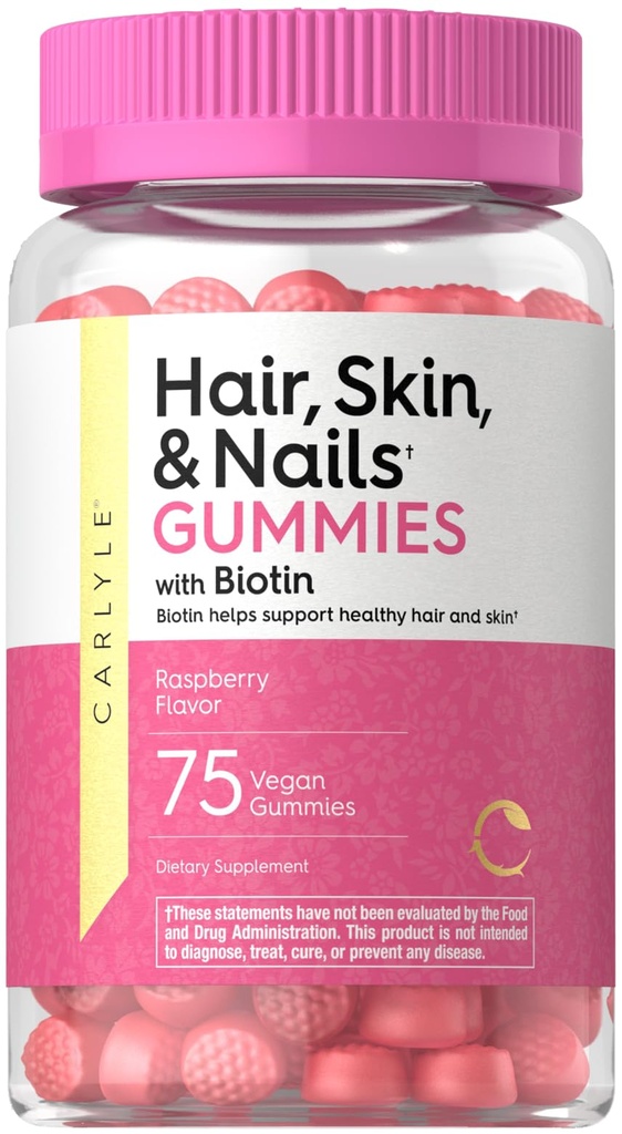 Carlyle Haar Haut und Nägel Vitamine | 75 Gummie | mit Biotin und Collagen | Gummy Ergänzung für Frauen | Erdbeeren Geschmack | Non-GMO, Glutenfrei
