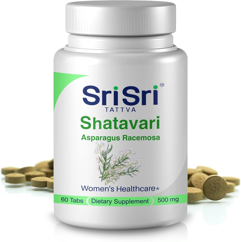 Sri Sri Tattva Shatavari Asparagus Racemosa Nahrungsergänzungsmittel – 60 Tabletten 500mg Bio Shatavari– Reproduktionsgesundheit Ayurvedic Kräuter für Balancing Vata & Pitta