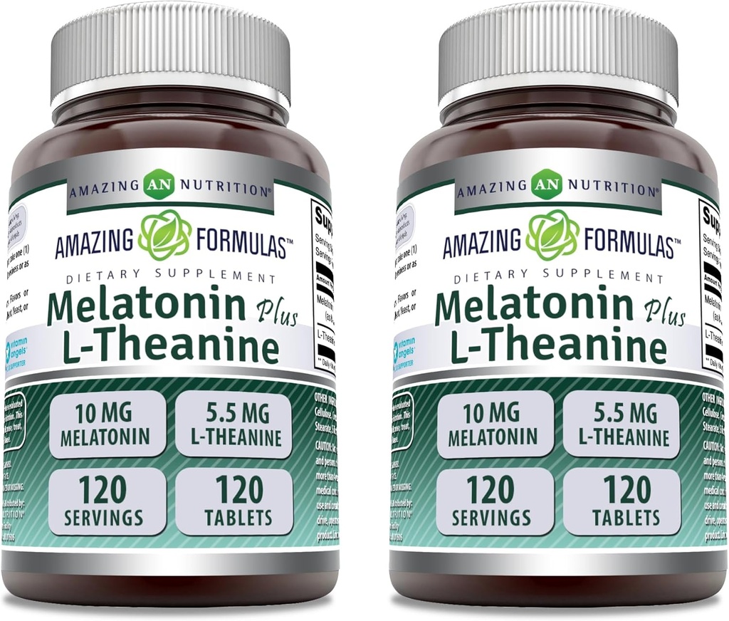 Erstaunliche Formeln Melatonin 10 Mg Plus L-Theanine 5.5 Mg Supplement | 120 Tabletten | Non-GMO | Gluten Free | Made in USA | Pack of 2