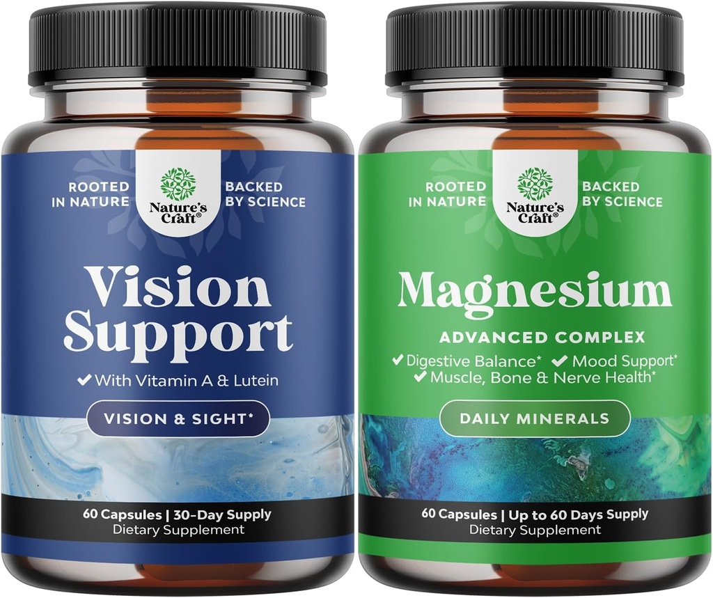 Bundle der vollständigen Eye Health Supplement für Erwachsene für Vision Dry Eyes Druck und blauen Lichtschutz und hohe Absorption Magnesium Complex Supplement für Stomach Digestion and Mood Support