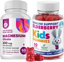Elderberry-Gummien für Kinder und Magnesium 200 mg Gummis Sugar-Free - Gesunde Immunsystem Booster und Health Support mit Elderberries Extrakt mit Magnesium-Kalk-Schuhe für Kinder & Erwachsene Zuckerfrei