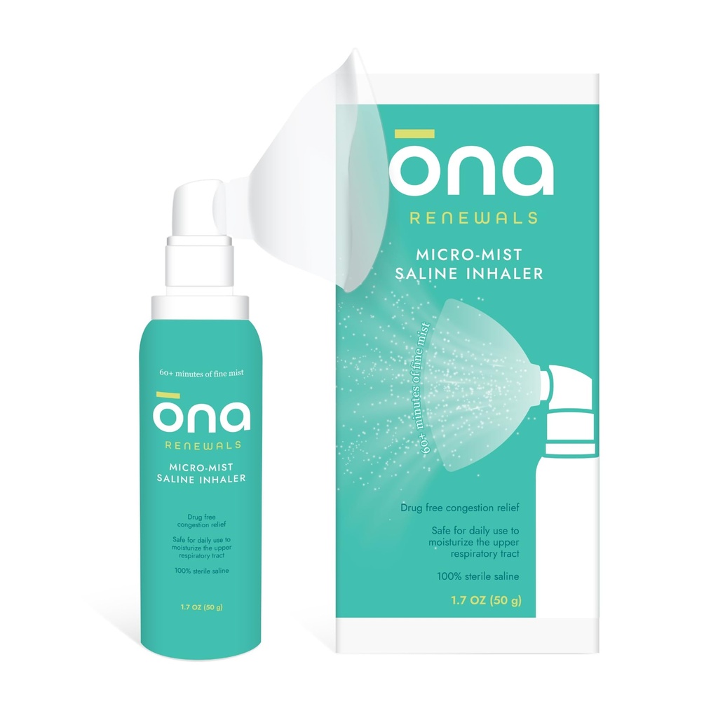 ONA Renewals Saline Micro-Mist Nasal Inhaler, Stauhilfe für Erwachsene, Kälte und Flu, Allergie, Sinus Relief, Unscented, 1.7oz
