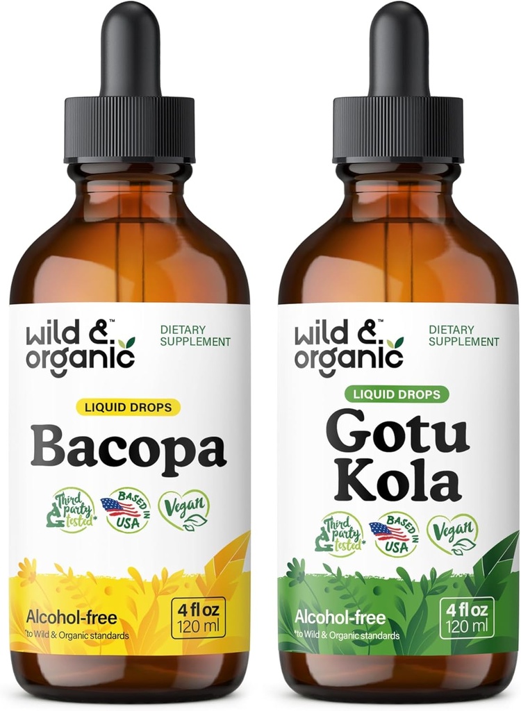 Teinture de Bacopa sauvage et biologique 4 fl oz et Gotu Kola Teinture 4 fl oz