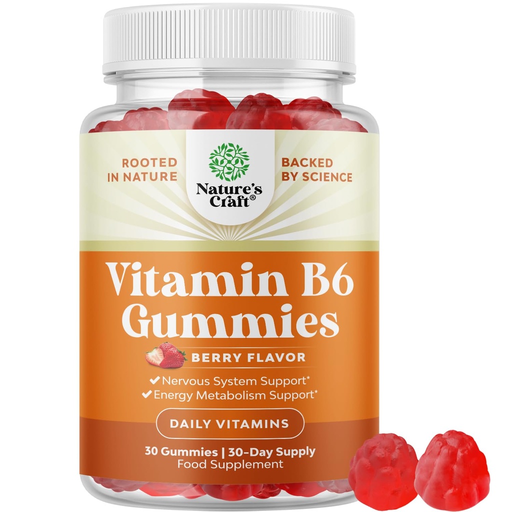 Potent Vitamin B6 Gummi für Erwachsene - Potent Vitamin B Complex Supplements für Männer & Frauen für Nervous System Unterstützung Mood & Immune System - Vegan Pyridoxine Chews für Energie & Stoffwechsel - 30 Ct