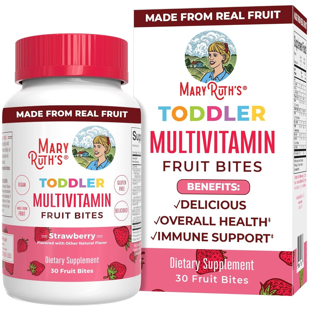 Kinder Multivitamin Frucht Bites von MaryRuth's | Kleinkind Multivitamin Alter 1 & Up | Immununterstützung Ergänzung | Kinder Vitamine | Vitamin D | Vitamin C | Vegan | 30 Servierungen