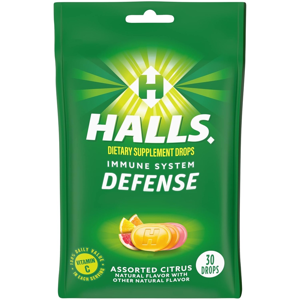 HALLS Defense Assortiment agrumes vitamine C gouttes, complément alimentaire gouttes, 30 gouttes