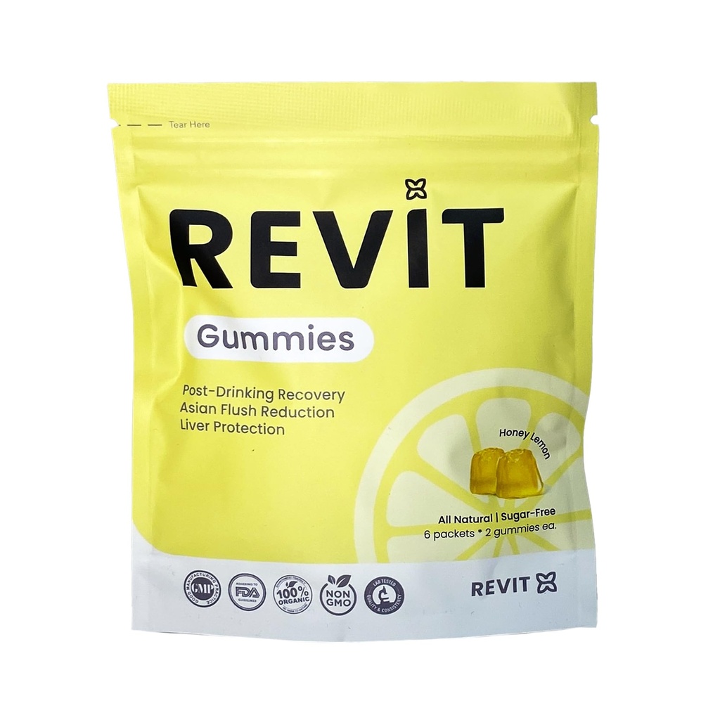 REVIT - Award Winning Post-Drinking Recovery Gummy | Liver Support & Recovery | DHM + Curcumin + Ginger + Vitamine + Antioxidantien | All-Natural | Vegetarian | Non GMO